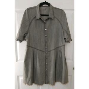 Natural Life Button Down Gray Dress Fringe Size Med Solid Pockets Minimalist